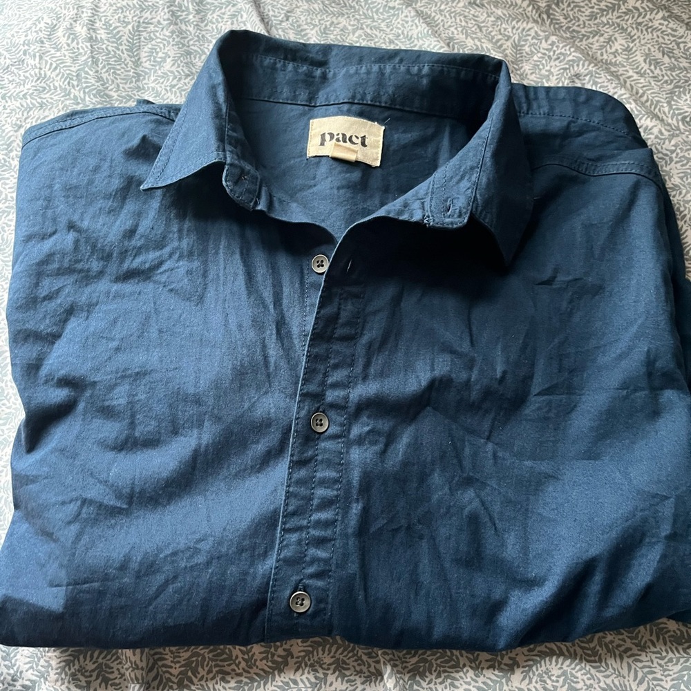 Pact Men's Blue Shirt Button Down Size Large